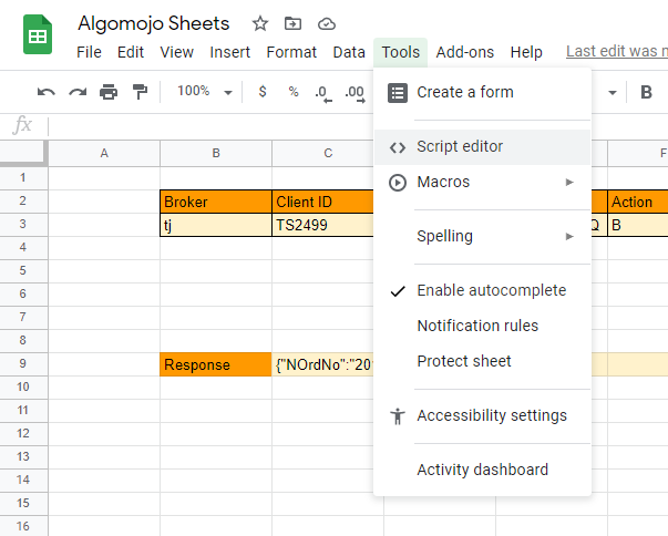 How to Send Orders from Google SpreadSheets using Algomojo API ...
